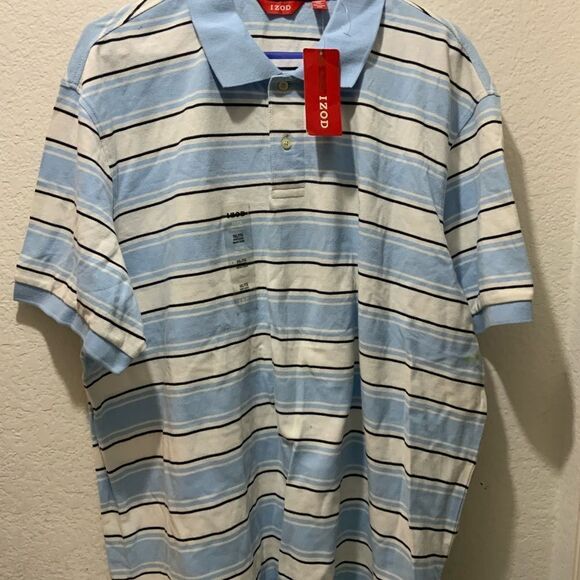 IZOD Men's Polo Shirt Adult XXL Navy Blue White Striped Short Sleeve NEW - Picture 2 of 7
